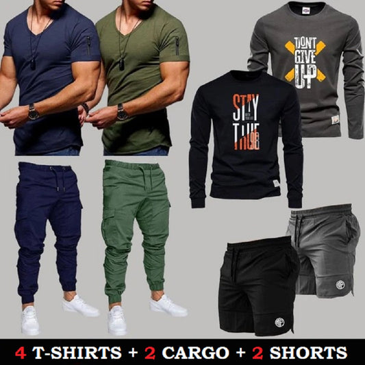 (2 V-Neck + 2 Long Sleeve + 2 Cargo + 2 Shorts)